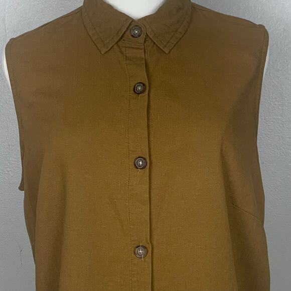 Alexander Jordan Brown Sleeveless Linen Blend Button Blouse Size Medium - Picture 5 of 11